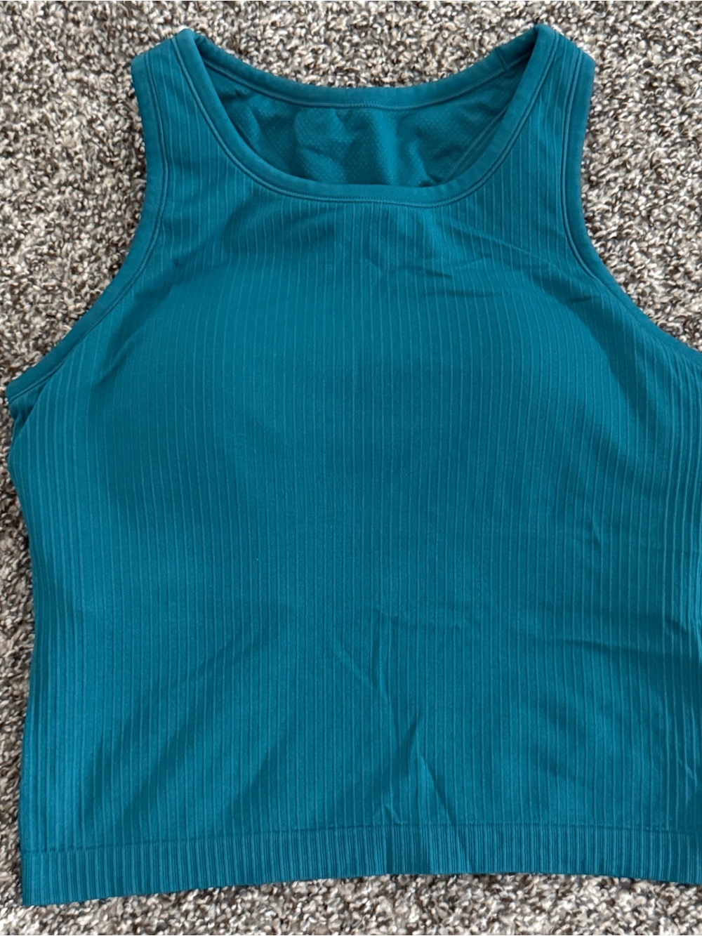 Women’s Ribbed Crop Tank Top in Teal Built-in Bra